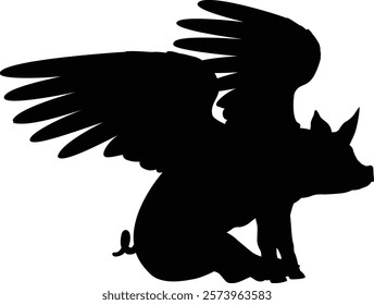 A flying pig with wings in silhouette from the saying pigs might fly