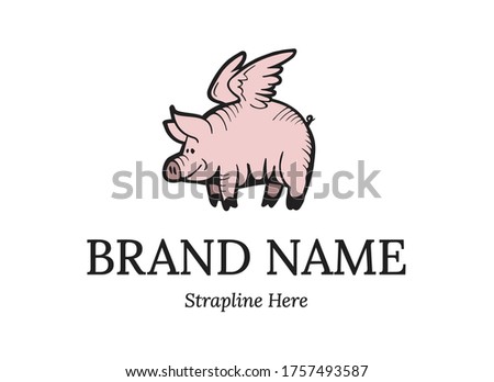 Flying pig with wings. Vector logo design