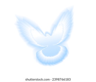 A flying pigeon with an auraBlue background with bright rays. Easter. The symbol of purity. Christian faith. Holy Spirit. Vector illustration.