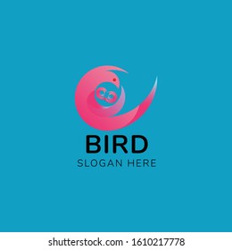 Flying Pigeon Bird Logo design vector template. Dove Logotype concept icon. birds and their cubs in pink
