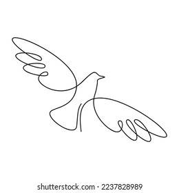 Vector de ave pichón volador de una línea de dibujo continuo. Icono de silueta lineal dibujado a mano. Elemento de diseño mínimo para impresión, pancarta, tarjeta, cartel de arte de pared, folleto, postal.