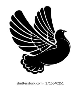 Flying pigeon design, isolated silhouette icon of dove. Bird symbol of tranquility, purity and peace. Logotype for company, monochrome birdie. Avian creature sign of hope, vector in flat style