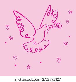 Fliegende Taube mit einer Blume