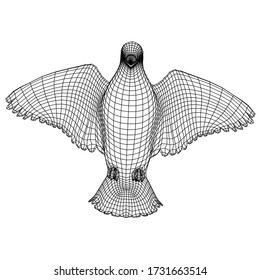 Flying pigeon polygonal lines illustration. Abstract vector bird on the white background.