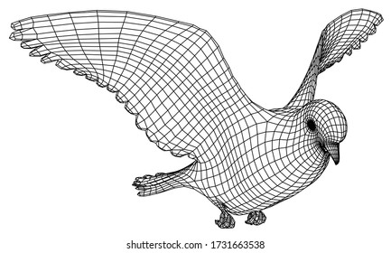 Flying pigeon polygonal lines illustration. Abstract vector bird on the white background.
