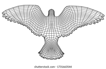 Flying pigeon polygonal lines illustration. Abstract vector bird on the white background.