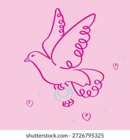 Fliegende Taube mit 
Ring. Hochzeit e-einladen. Deal für jede Brautparty