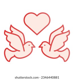 Flying pigeons with heart flat icon. Love birds pink icons in trendy flat style. Valentine day gradient style design, designed for web and app. Eps 10