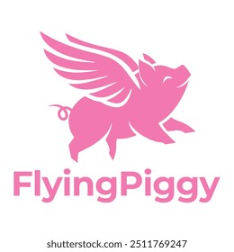 flying piggy flat minimalist logo design