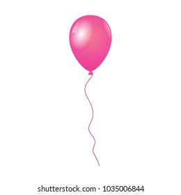 Flying pink balloon isolated on white background, Vector illustration