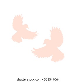 Flying pink doves isolated on white background. Vector illustration. Flat Icon