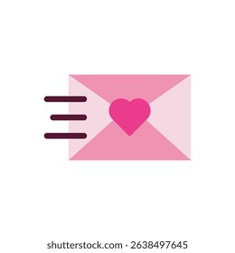 flying pink envelope with a heart, symbolizing love letters or digital messages. Perfect for apps, cards, or chat stickers. Vector format.