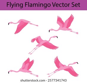 Flying pink flamingos vector art illustration