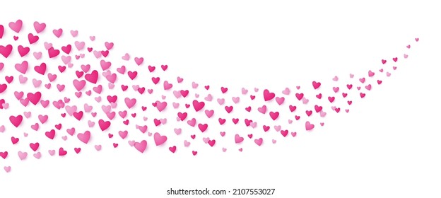 Flying pink hearts scatter. Love heart vector background template