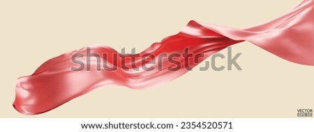 Flying Pink Peach silk textile fabric flag background. Smooth elegant Pink Peach Satin Isolated on beige Background for grand opening ceremony. Pink Peach curtain. 3d vector illustration