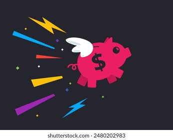 A Flying Pink Pig. Isolated Vector Illustration