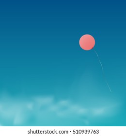 Flying pink red Balloon on  blue sky