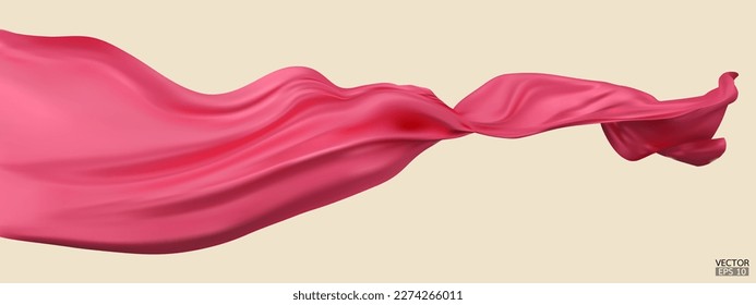 Flying pink silk textile fabric flag background. Smooth elegant pink Satin Isolated on beige Background for grand opening ceremony. Pink curtain. 3d vector illustration