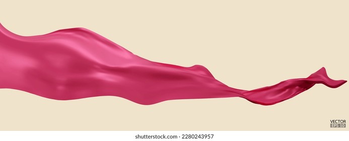 Flying pink silk textile fabric flag background. Smooth elegant pink Satin Isolated on beige Background for grand opening ceremony. Pink curtain. 3d vector illustration