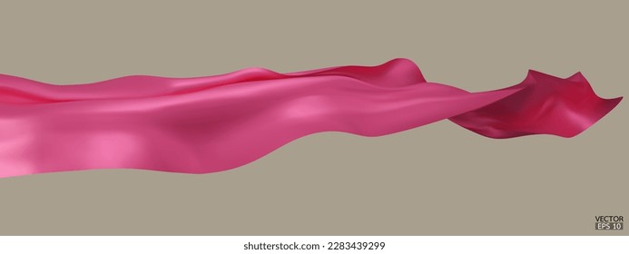 Flying pink silk textile fabric flag background. Smooth elegant pink Satin Isolated on beige Background for grand opening ceremony. Pink curtain. 3d vector illustration