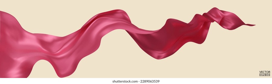 Flying pink silk textile fabric flag background. Smooth elegant pink Satin Isolated on beige Background for grand opening ceremony. Pink curtain. 3d vector illustration