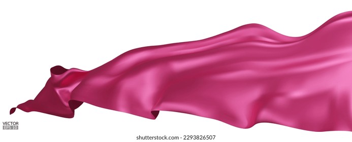 Flying pink silk textile fabric flag background. Smooth elegant pink Satin Isolated on white Background for grand opening ceremony. Pink curtain. 3d vector illustration