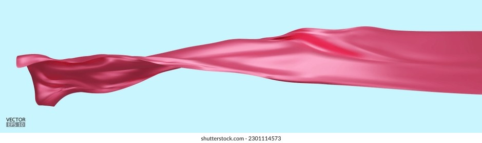 Flying pink silk textile fabric flag background. Smooth elegant pink Satin Isolated on blue Background for grand opening ceremony. Pink curtain. 3d vector illustration