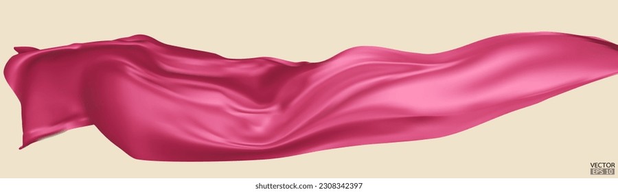 Flying pink silk textile fabric flag background. Smooth elegant pink Satin Isolated on beige Background for grand opening ceremony. Pink curtain. 3d vector illustration