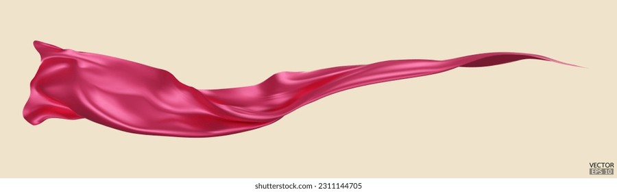 Fondo de la bandera textil de seda rosa volante. Satén rosa suave y elegante aislado en el fondo beige para la gran ceremonia de inauguración. Cortina rosa. 3.ª ilustración vectorial