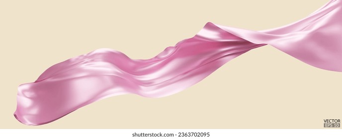 Fondo de la bandera textil de seda rosa volante. Satén rosa suave y elegante aislado en el fondo beige para la gran ceremonia de inauguración. Cortina rosa. 3.ª ilustración vectorial