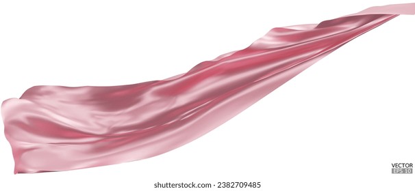 Flying pink silk textile fabric flag background. Smooth elegant pink Satin Isolated on white Background for grand opening ceremony. Pink curtain. 3d vector illustration