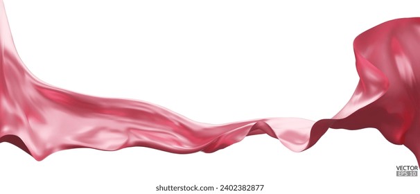 Flying pink silk textile fabric flag background. Smooth elegant pink Satin Isolated on white Background for grand opening ceremony. Pink curtain. 3d vector illustration