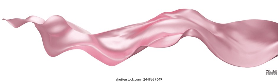 Flying pink silk textile fabric flag background. Smooth elegant pink Satin Isolated on white Background for grand opening ceremony. Pink curtain. 3d vector illustration