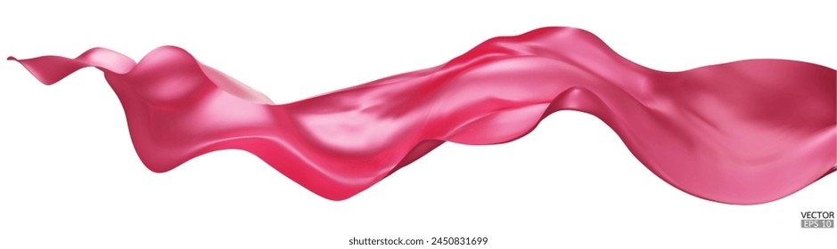 Flying pink silk textile fabric flag background. Smooth elegant pink Satin Isolated on white Background for grand opening ceremony. Pink curtain. 3d vector illustration