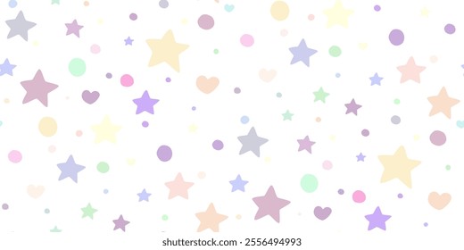 Flying pink stars confetti isolated on white. Beautiful seamless random stellar falling in cartoon style. Pattern of color stars. Vector design for fabric, textile print, wrapping, wallpaper