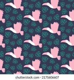 Flying pink toucans seamless pattern vector illustration