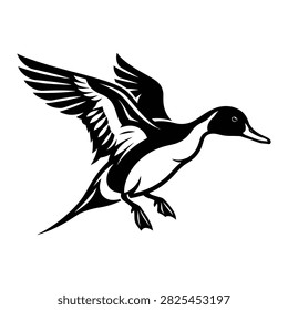 Flying pintail duck vector illustration black and white
