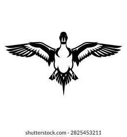 Flying pintail duck vector illustration black and white