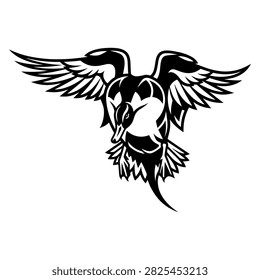 Flying pintail duck vector illustration black and white