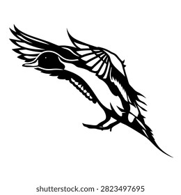 Flying pintail duck vector silhouette illustration black and white design