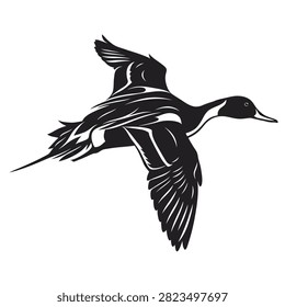 Flying pintail duck vector silhouette illustration black and white design