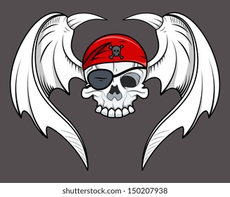 Flying Pirate Skull - Vector Cartoon Illustration