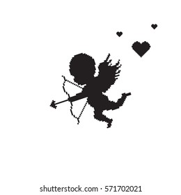 Flying pixel art Cupid, valentine day