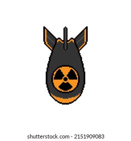 Flying Pixel Nuclear Bomb. Radioactive Thermonuclear Weapon With Powerful Destruction And Toxic Pollution. Neutron Projectile That Causes Radiation Damage