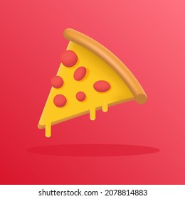 flying pizza 3d illustration with topping sausage and melting cheese. pizza 3d design illustration, pizza vector