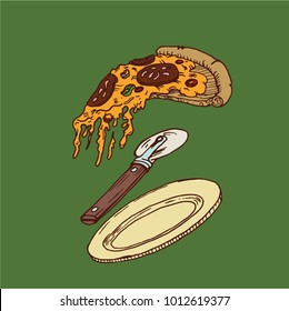 flying pizza illustration 