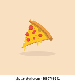 flying pizza illustration with topping sausage and melting cheese. pizza flat design illustration,pizza vector