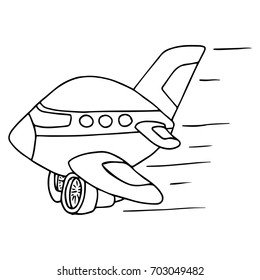 Flying plane. Airliner with engines. Cartoon airplane. Vector illustration.