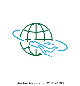 flying plane around the earth icon vector