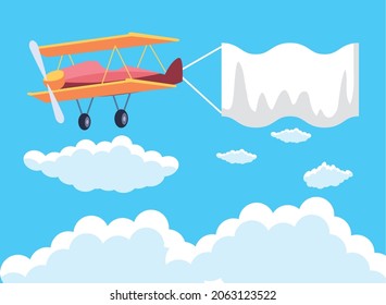 flying plane with banner in the sky